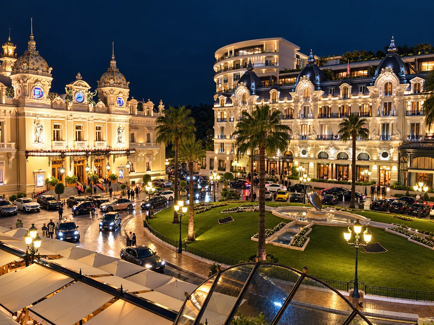 Place du Casino de Monte-Carlo illuminée la nuit, Monaco